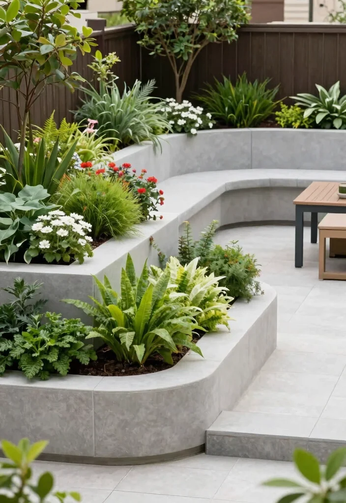 12 Outdoor Paver Patio Ideas for Clean Modern Lines 11. Multi Level Planters 0