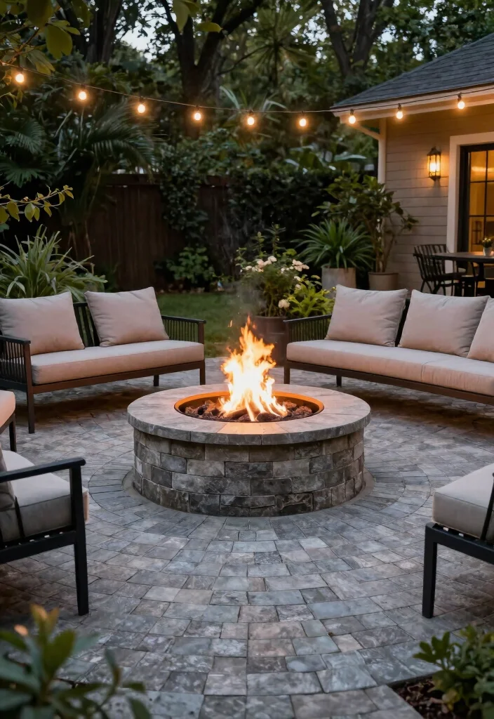 12 Outdoor Paver Patio Ideas for Clean Modern Lines 3. Integrated Fire Pit 0