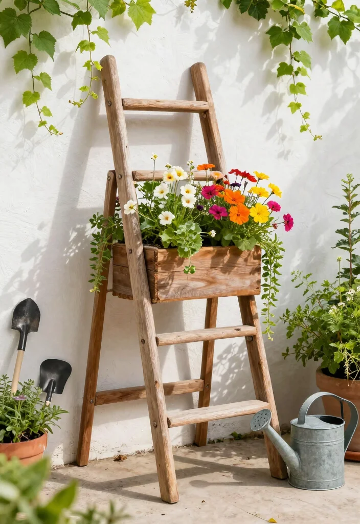 12 Outdoor Planter Box Ideas for Backyards and Patios 6. Ladder Planters 0