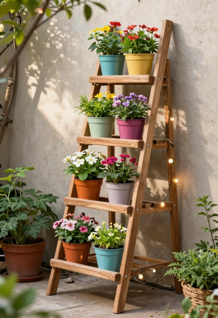 12 Outdoor Planter Ideas for Patios and Yards 2. Ladder Planter Stands 0