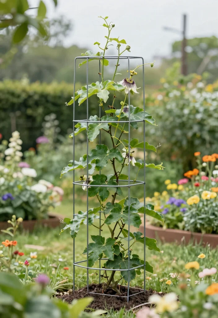12 Passion Fruit Trellis Garden Ideas for Strong Vines 10. Minimalist Wire Frame Trellis 0