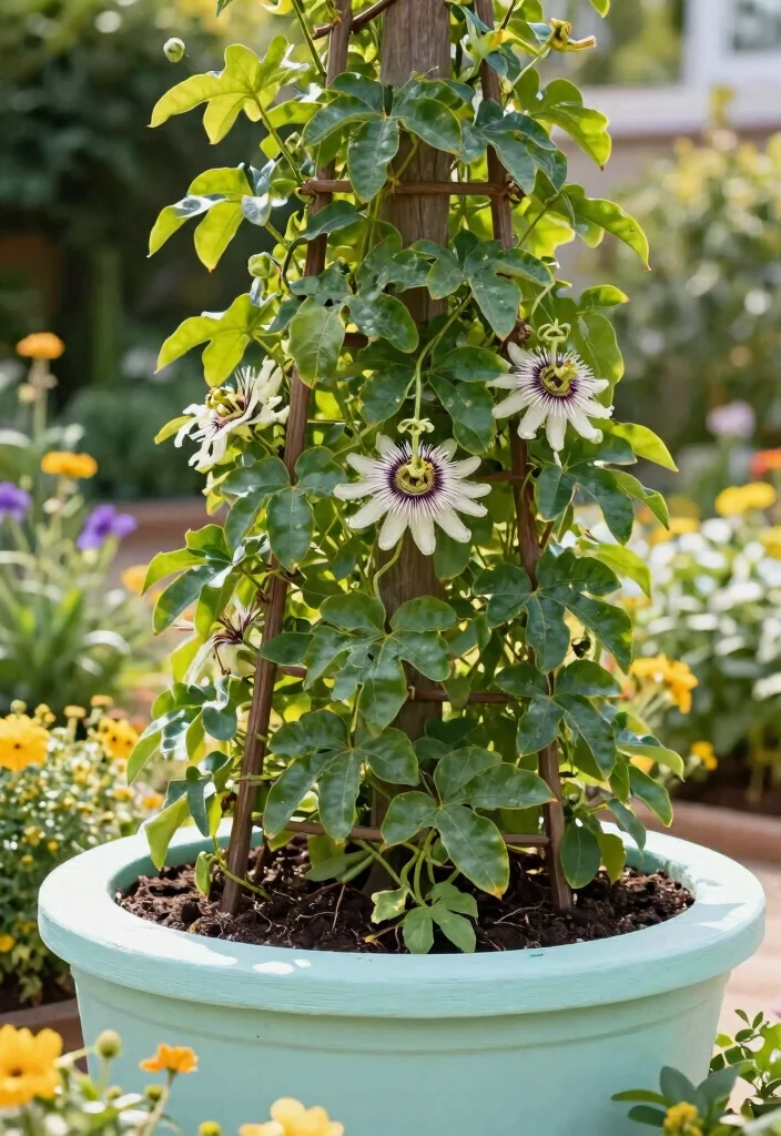 12 Passionfruit Vine Trellis Ideas for Backyard Gardens 4. Vertical Planters with Trellis 0
