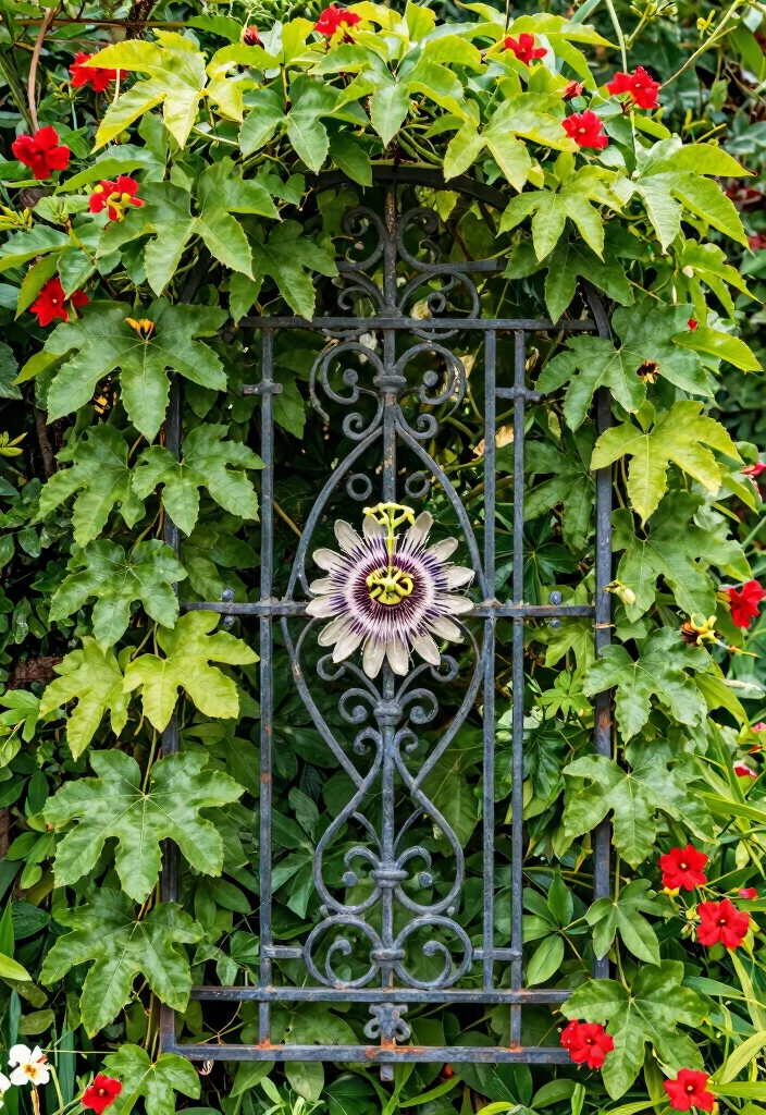 12 Passionfruit Vine Trellis Ideas for Backyard Gardens 9. Decorative Metal Grate 0