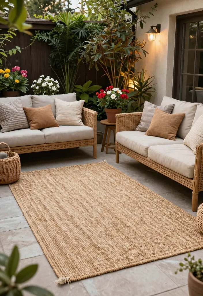12 Patio Furniture Ideas for Comfortable Seating Layouts 12. Natural Fiber Rugs for Added Comfort 0