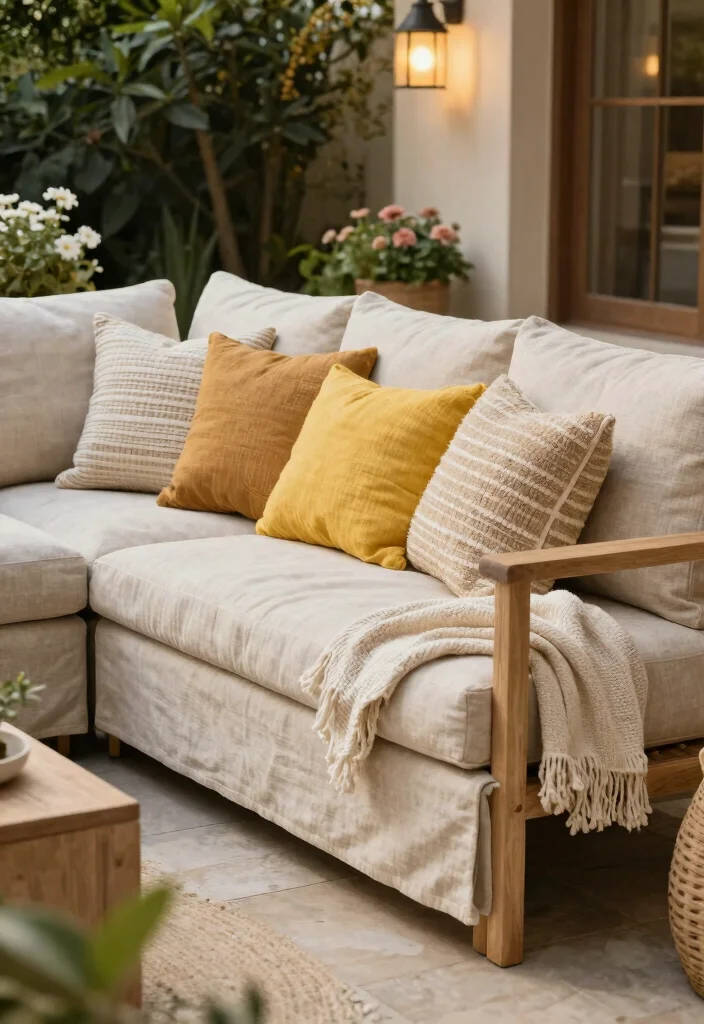 12 Patio Furniture Ideas for Comfortable Seating Layouts 9. Sofa Sets Made from Natural Fabrics 0