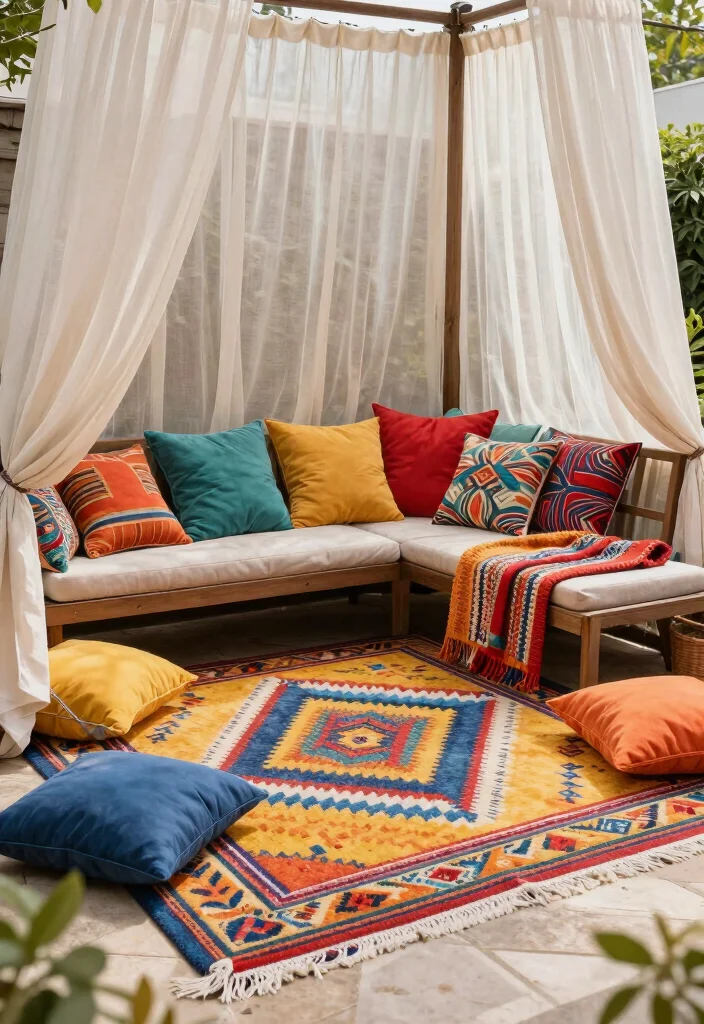 12 Patio Garden Ideas for Lush and Relaxing Spaces 50 12 Patio Garden Ideas for Lush and Relaxing Spaces 10. Outdoor Rugs and Textiles 0