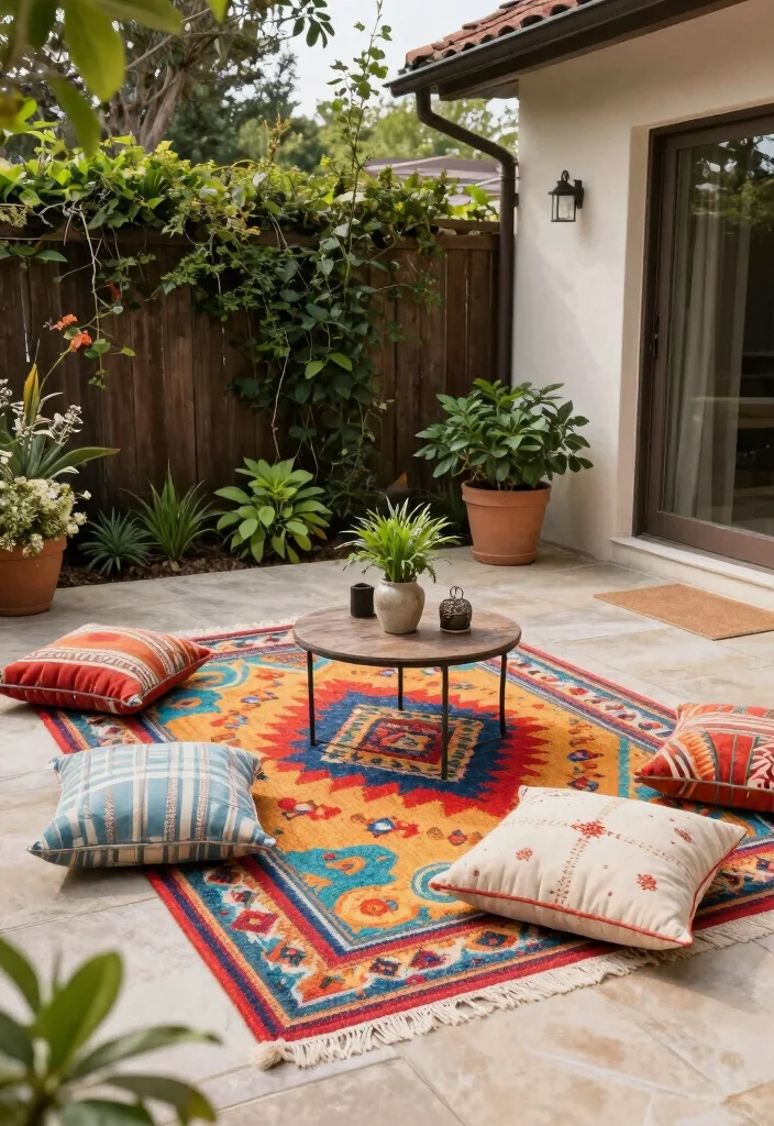 12 Patio Landscaping Ideas to Frame and Finish Your Space 37 12 Patio Landscaping Ideas to Frame and Finish Your Space 7. Outdoor Rugs to Define Spaces 0