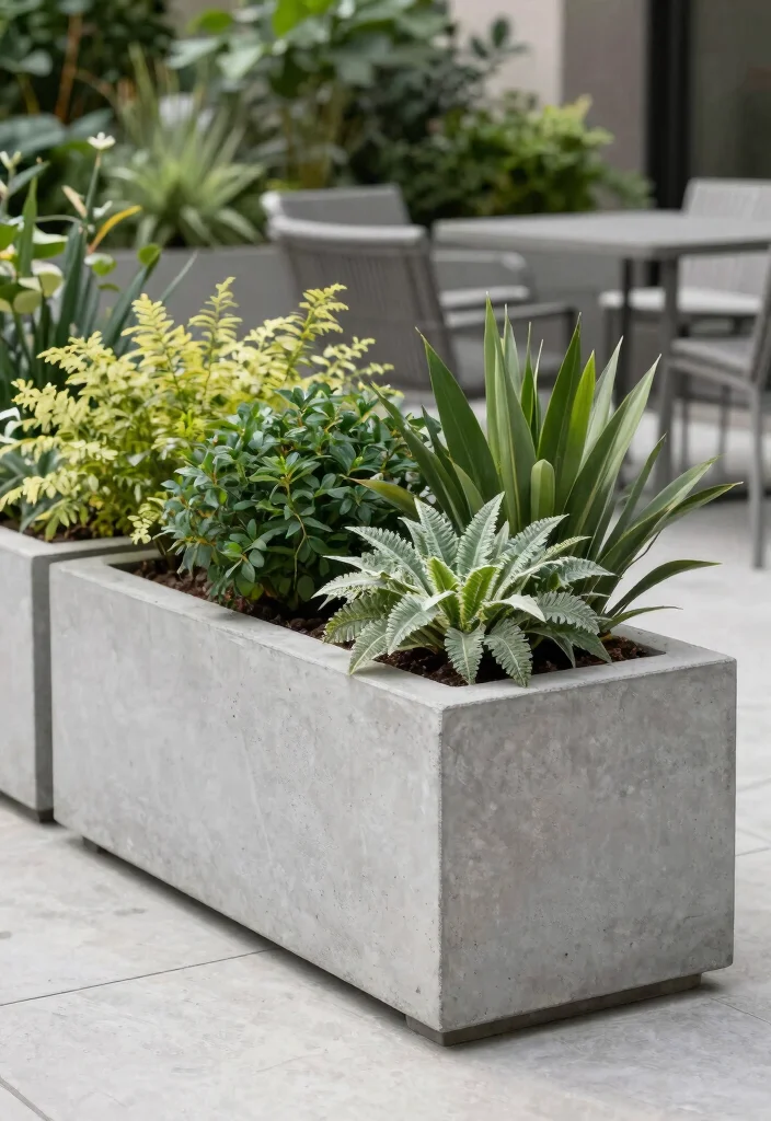 12 Patio Planter Ideas Using Decorative Plant Pots 10. Concrete Planters for Modern Appeal 0