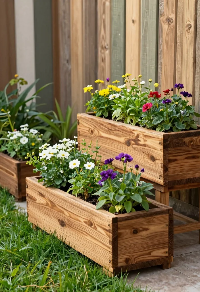 12 Patio Planter Ideas Using Decorative Plant Pots 4. Rustic Wooden Planters 0