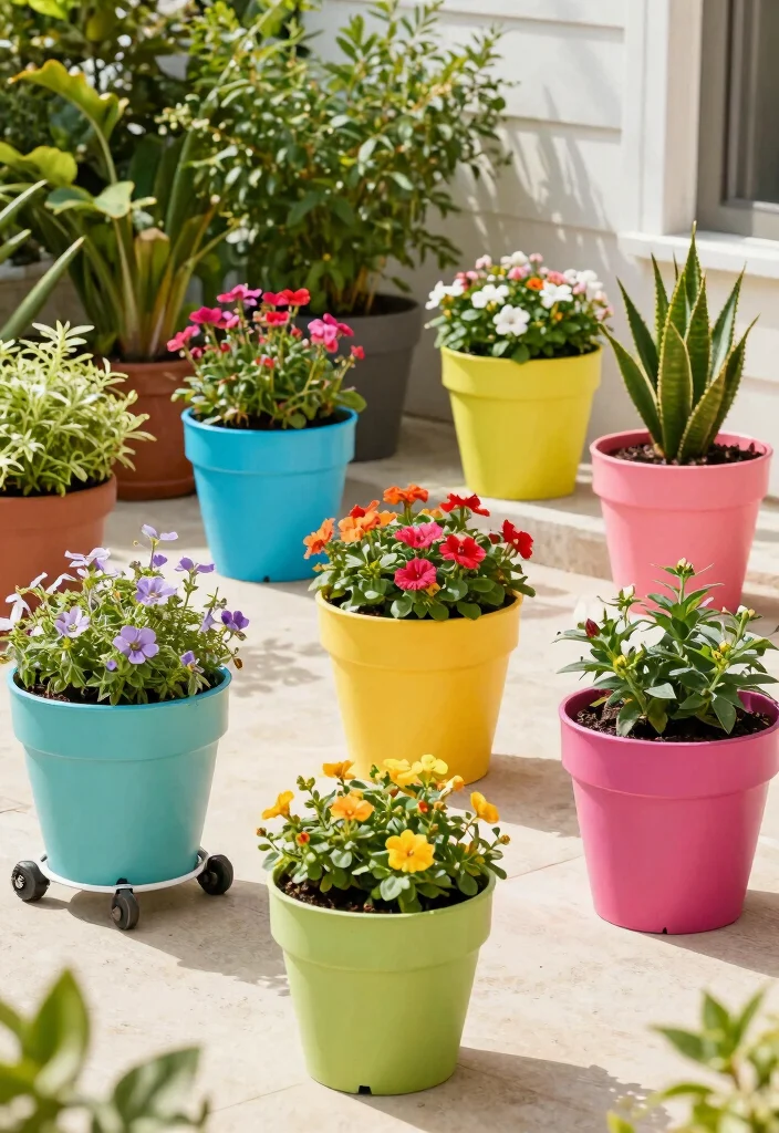 12 Patio Planter Ideas to Add Color and Style Outdoors 12. Colorful Portable Planters for Flexibility 0