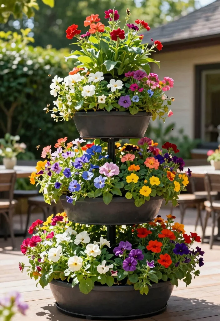12 Patio Planter Ideas to Add Color and Style Outdoors 8. Colorful Vertical Planter Towers 0
