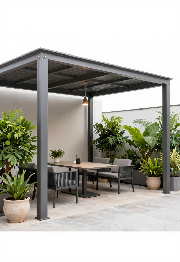12 Patio Roof Extension Ideas to Expand Covered Space 2. Modern Metal Canopy 0