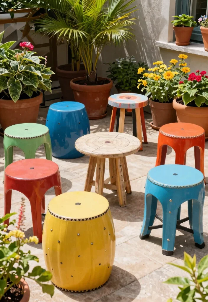 12 Patio Seating Ideas for Comfort and Flow 11. Adorable Garden Stools 0