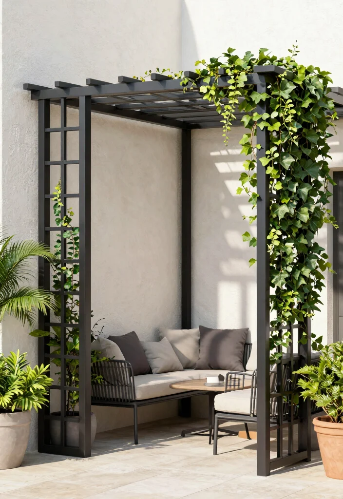 12 Patio Trellis Ideas to Add Shade and Privacy Outdoors 2. Metal Trellis for a Modern Vibe 0