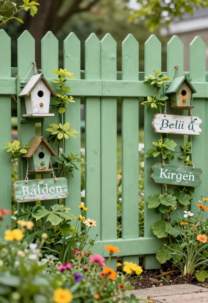 12 Picket Fence Ideas for Timeless Curb Appeal 11. Garden Themed Picket Fence 0