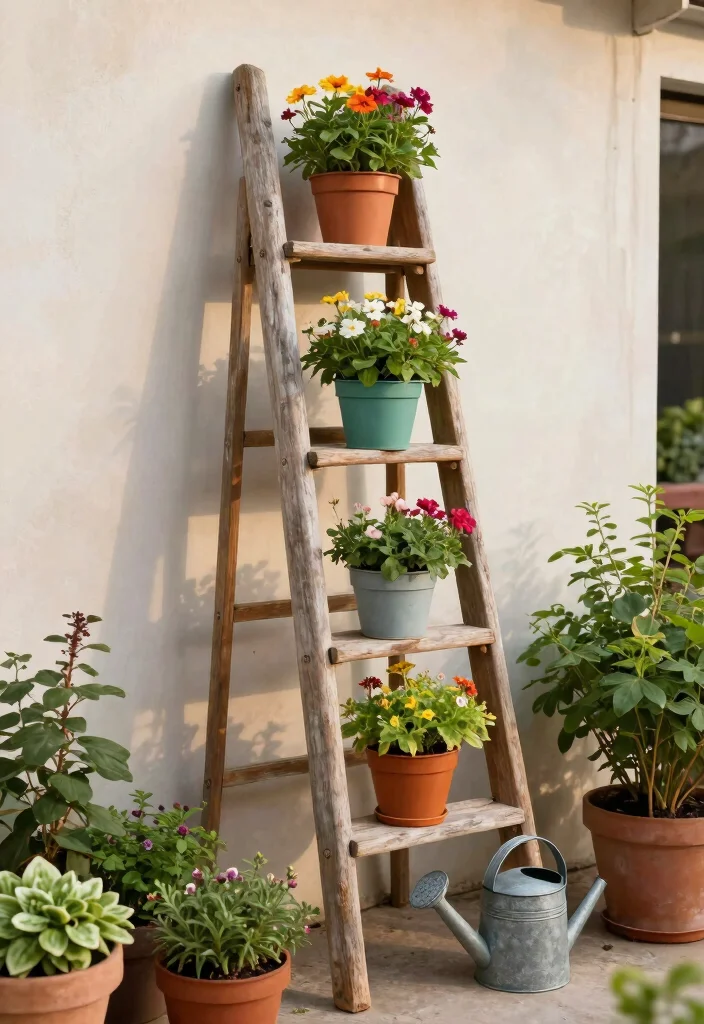 12 Porch Planter Ideas for Welcoming Entryways 3. Ladder Planters 0