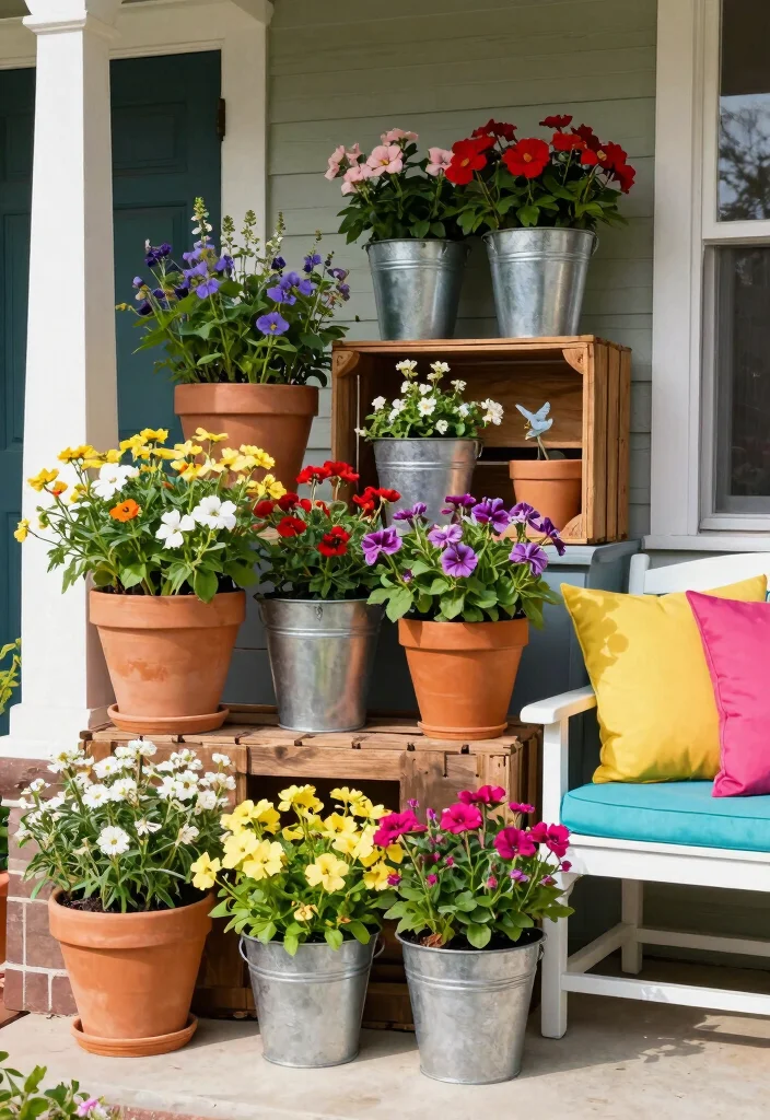 12 Porch Planter Ideas for Welcoming Entryways 9. Colorful Container Combinations 0