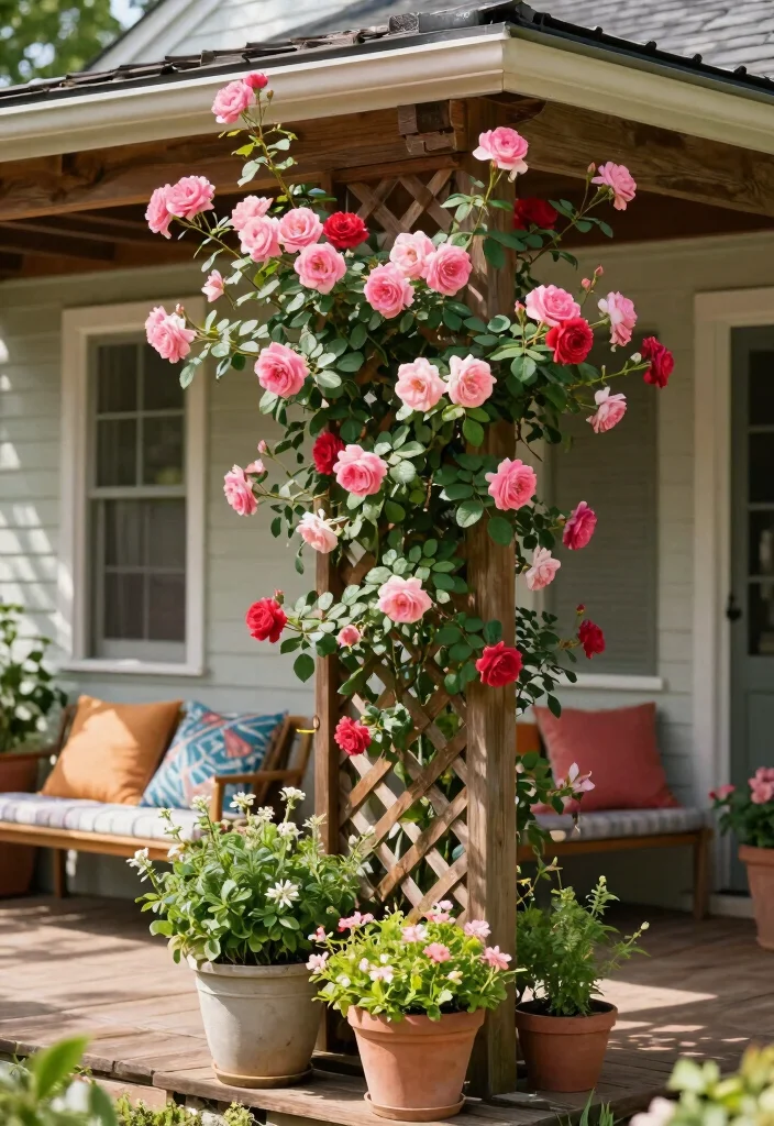 12 Porch Trellis Ideas for Shade and Privacy at Entryways 1. Lattice Trellis for Climbing Roses 0