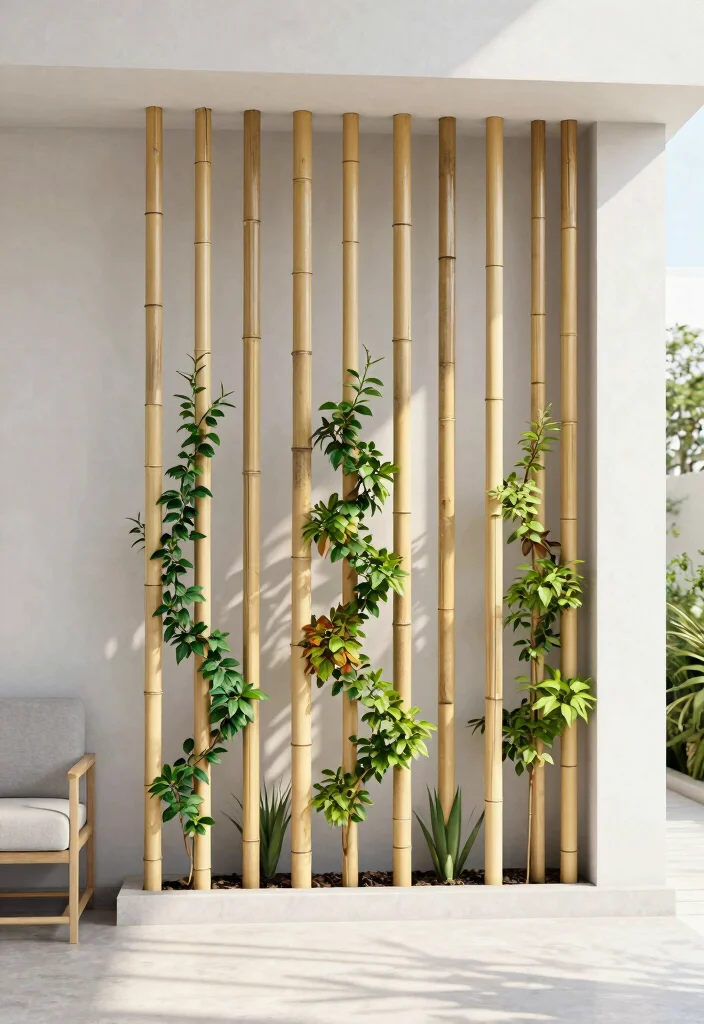 12 Porch Trellis Ideas for Shade and Privacy at Entryways 6. Modern Minimalist Trellis with Bamboo 0