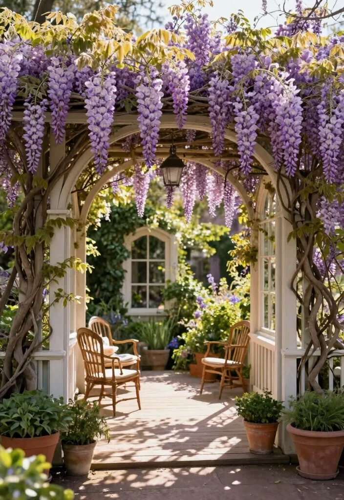 12 Porch Trellis Ideas for Shade and Privacy at Entryways 7. Classic Arched Trellis with Wisteria 0