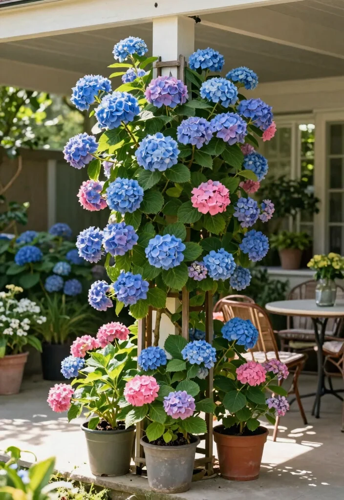 12 Porch Trellis Ideas for Shade and Privacy at Entryways 8. Freestanding Trellis with Climbing Hydrangeas 0