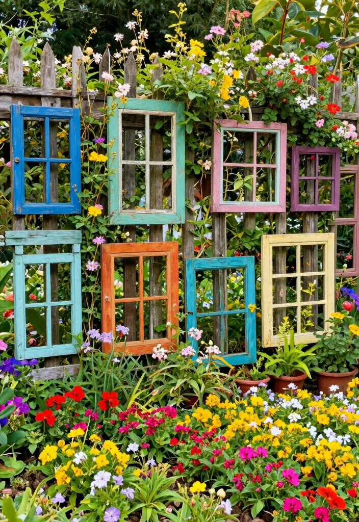 12 Privacy Fence Ideas on a Budget That Actually Work 17 12 Privacy Fence Ideas on a Budget That Actually Work 7. Old Window Frame Fence 0