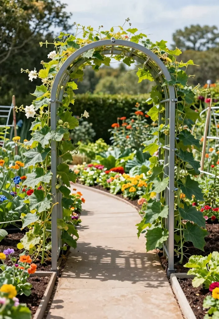 12 Raised Bed Trellis Ideas for Compact Vegetable Gardens 3. Metal Arch Trellis 0