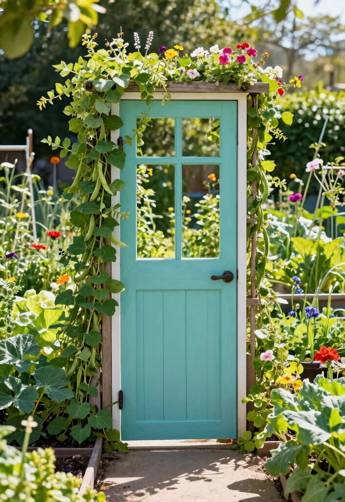 12 Raised Bed Trellis Ideas for Compact Vegetable Gardens 9. Recycled Door Trellis 0