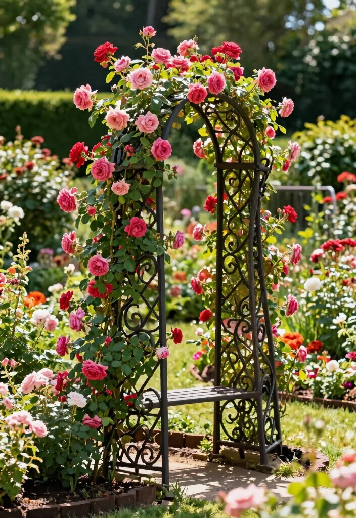 12 Rose Trellis Ideas for Elegant Garden Displays 24 12 Rose Trellis Ideas for Elegant Garden Displays 4. Wrought Iron Elegance 0