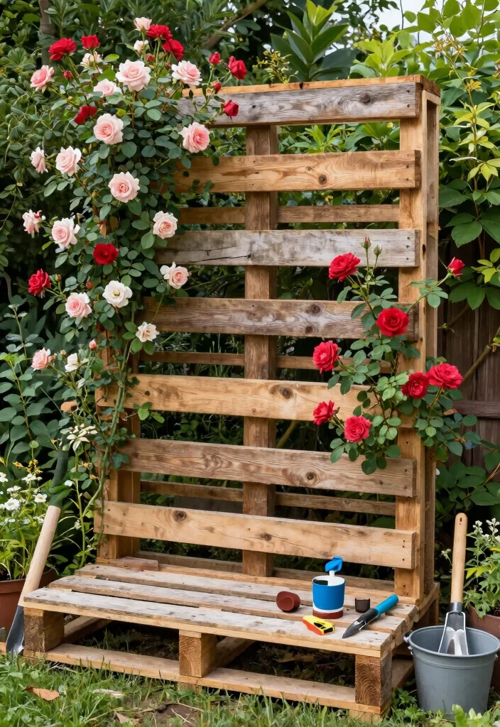 12 Rose Trellis Ideas for Elegant Garden Displays 36 12 Rose Trellis Ideas for Elegant Garden Displays 6. DIY Recycled Materials Trellis 0