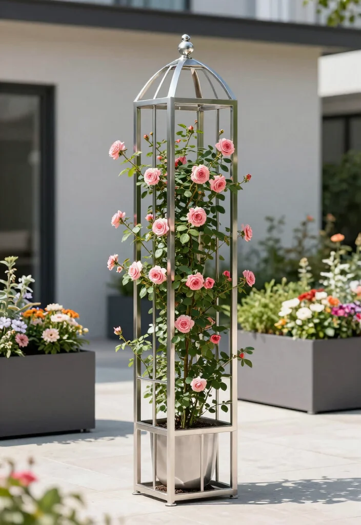 12 Rose Trellis Ideas for Elegant Garden Displays 38 12 Rose Trellis Ideas for Elegant Garden Displays 8. Modern Metal Trellis 0