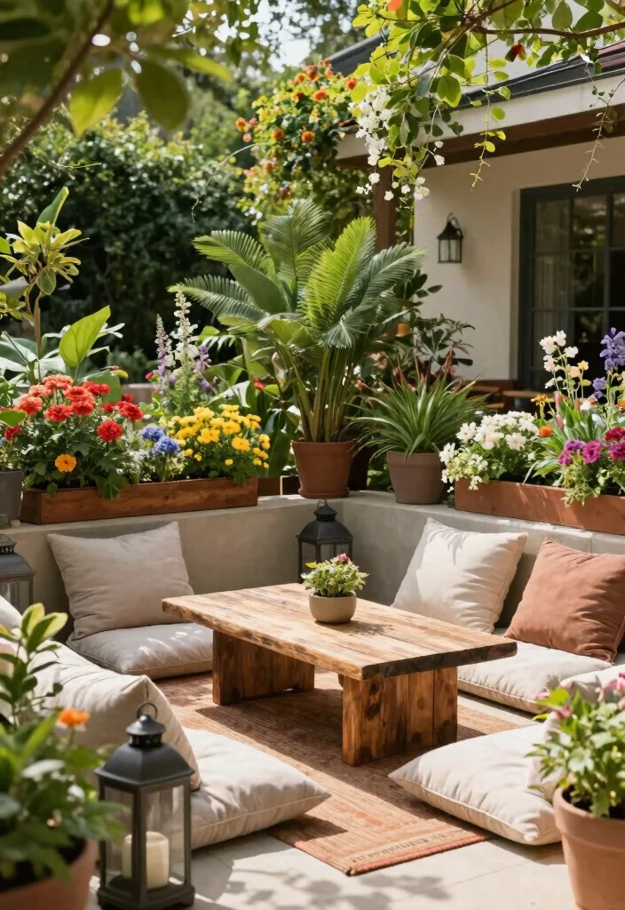 12 Simple Backyard Ideas That Are Easy to Build and Maintain 9. Outdoor Sitting Area with Planters 0