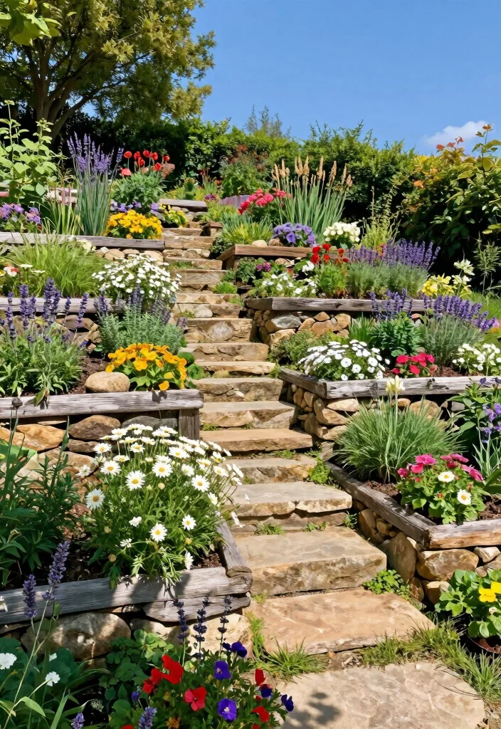12 Sloped Backyard Ideas on a Budget That Work 1. Create a Tiered Garden 0