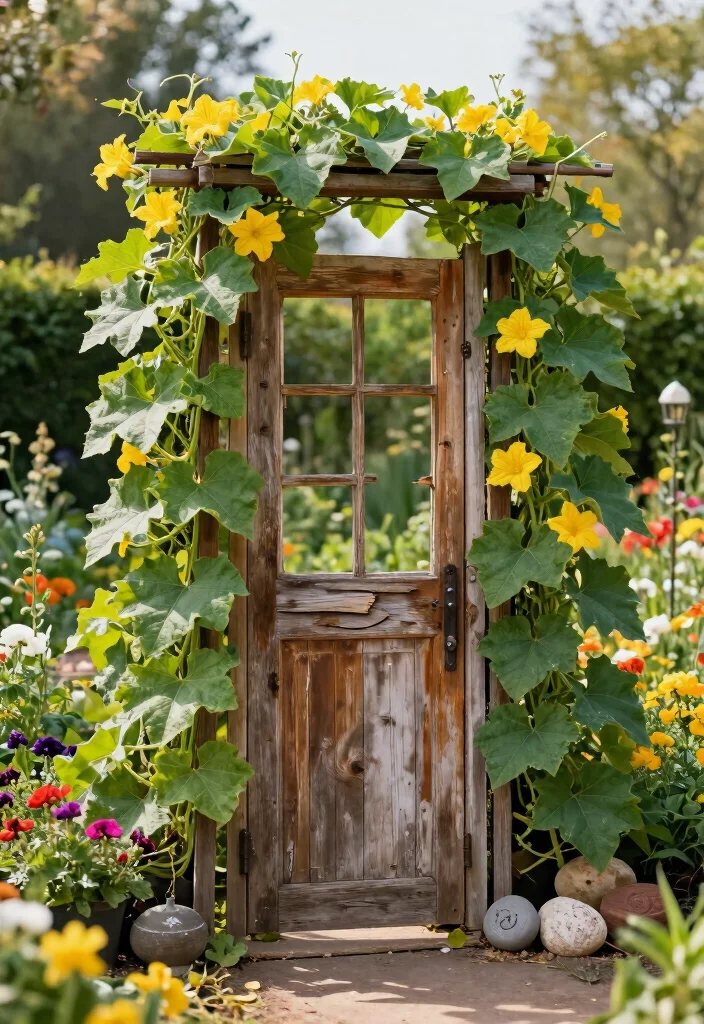 12 Squash Trellis Ideas for Vertical Vegetable Gardens 12. Recycled Materials Trellis 0