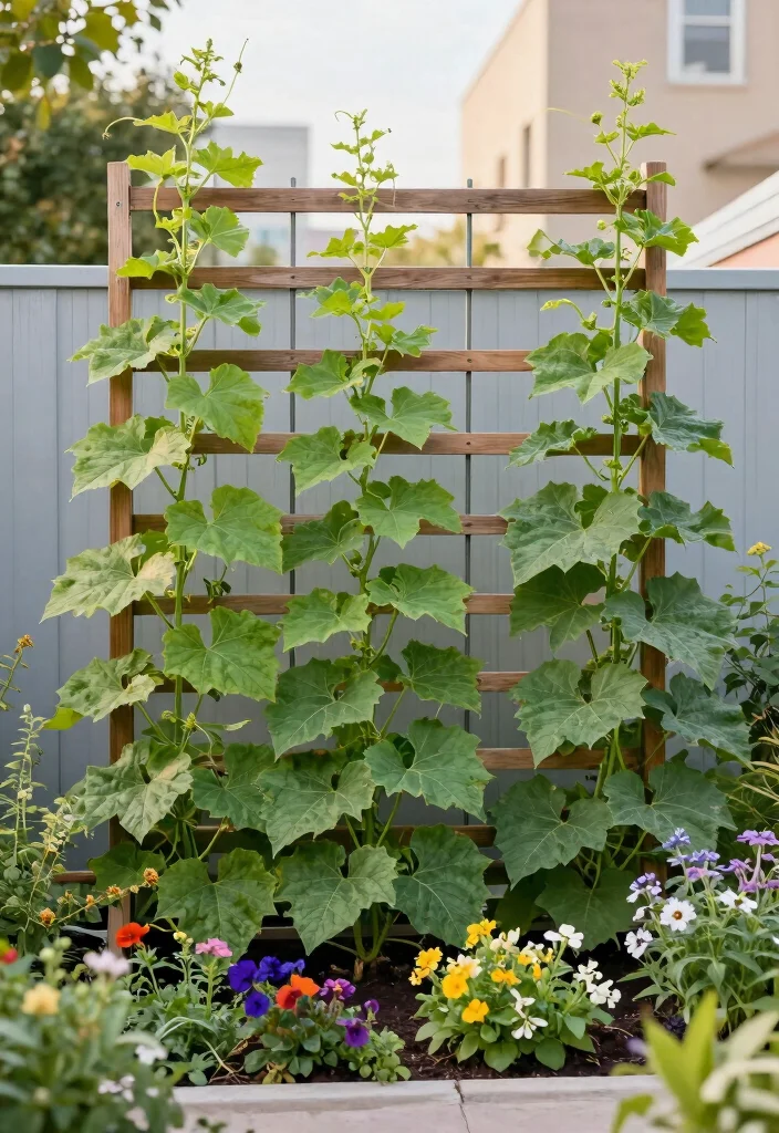 12 Squash Trellis Ideas for Vertical Vegetable Gardens 3. Horizontal Grid Trellis 0