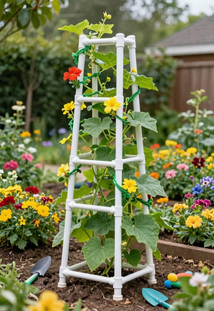 12 Squash Trellis Ideas for Vertical Vegetable Gardens 5. DIY PVC Trellis 0