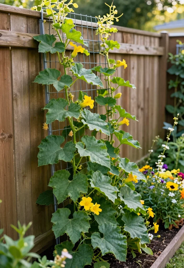 12 Squash Trellis Ideas for Vertical Vegetable Gardens 7. Fence Trellis Integration 0
