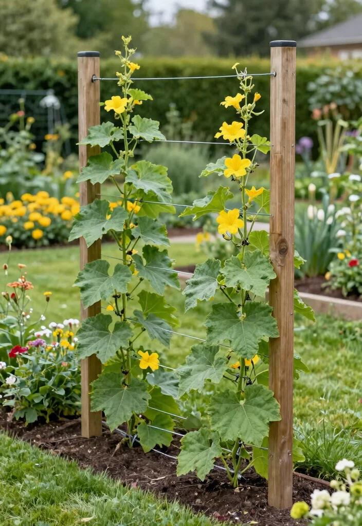 12 Squash Trellis Ideas for Vertical Vegetable Gardens 9. Tension Wire Trellis 0