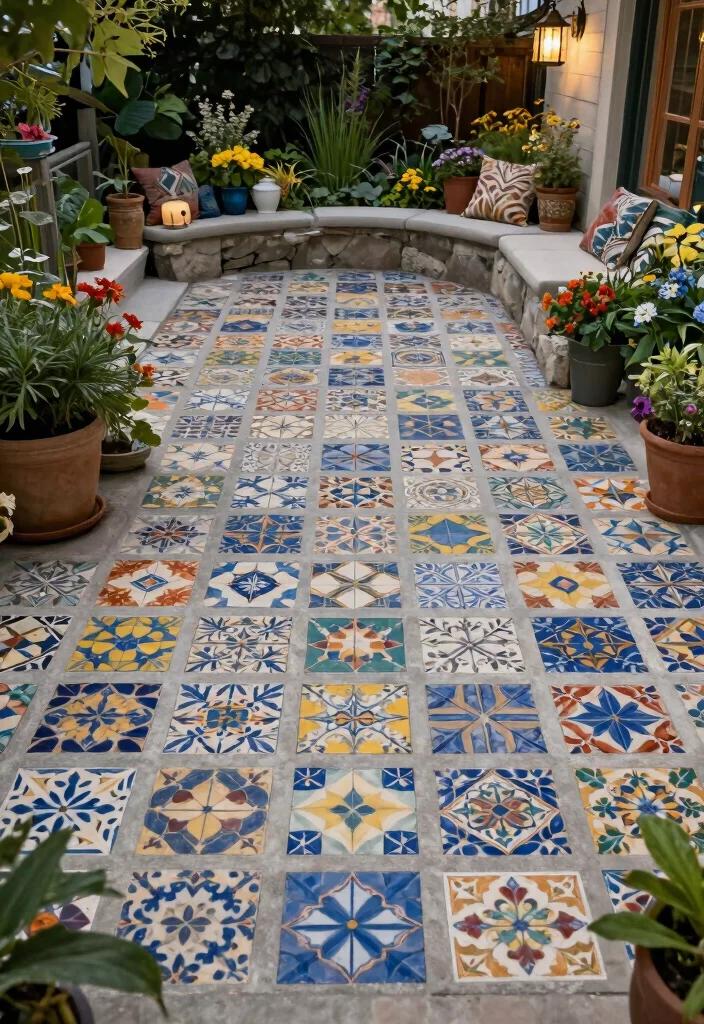 12 Stamped Concrete Patio Ideas for Decorative Surfaces 6. Artistic Tile Patterns 0