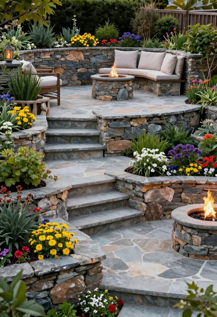 12 Stone Patio Ideas for Timeless Natural Style 62 12 Stone Patio Ideas for Timeless Natural Style 12. Multi Level Stone Patio 0