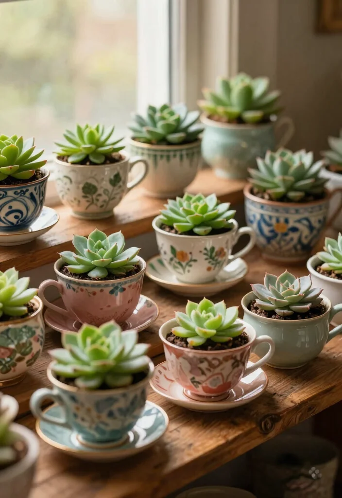 12 Succulent Planter Ideas for Low Maintenance Style 3. Repurposed Teacup Planters 0