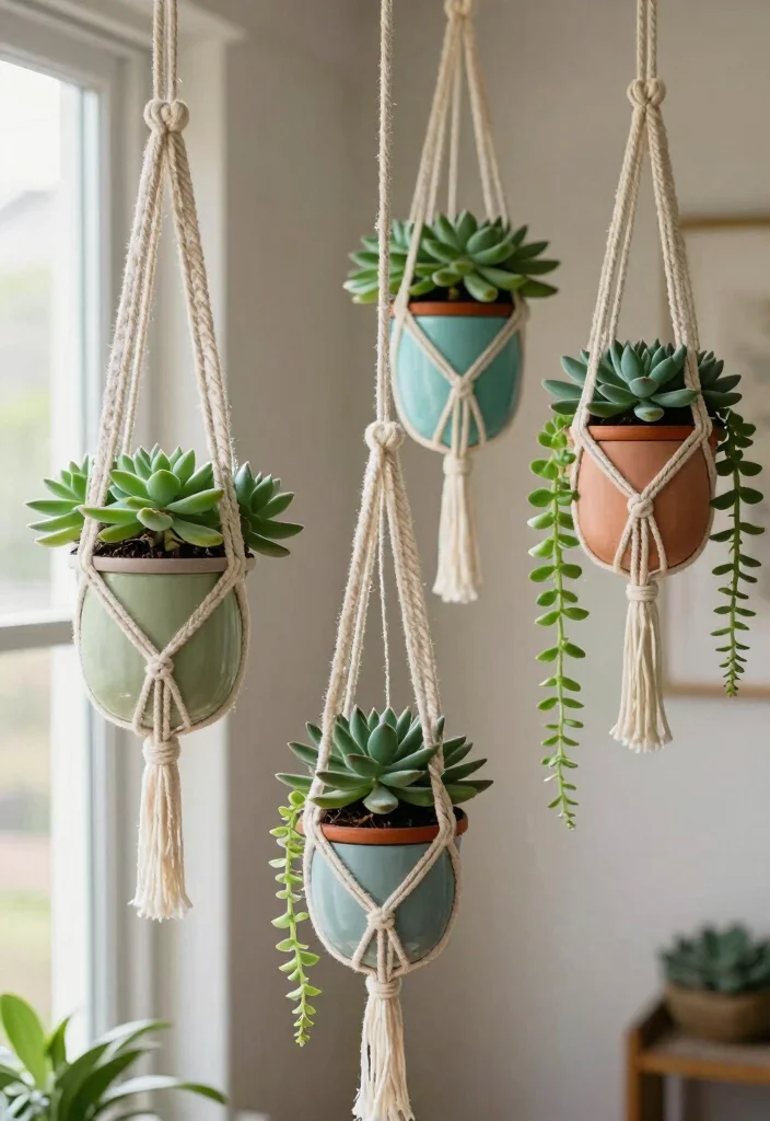 12 Succulent Planter Ideas for Low Maintenance Style 4. Hanging Planter Macram 0