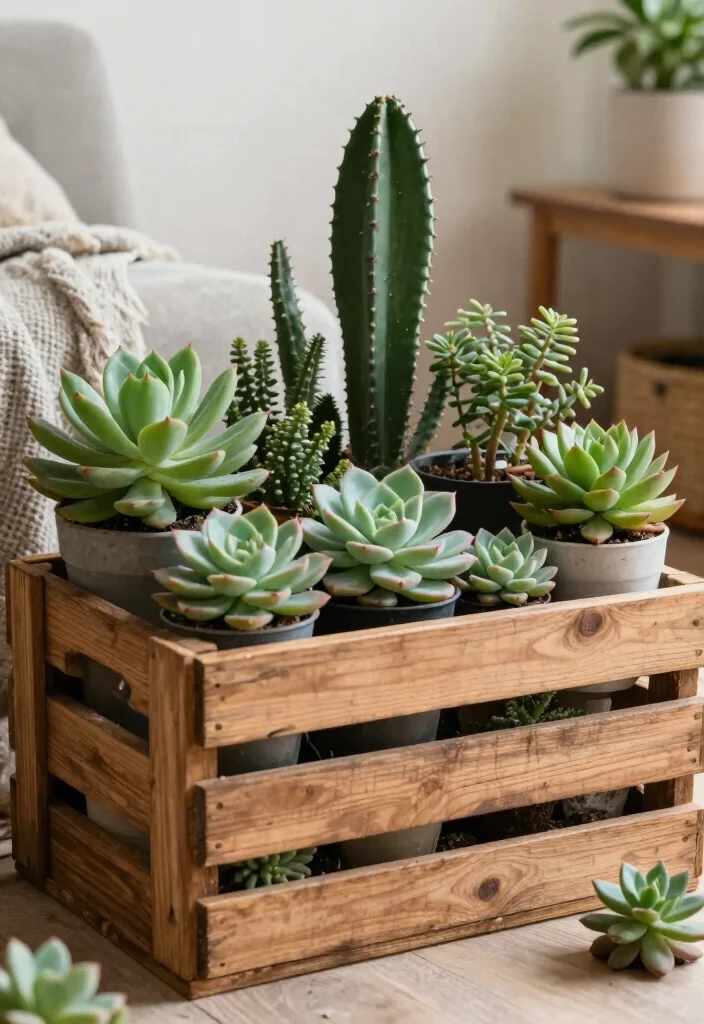 12 Succulent Planter Ideas for Low Maintenance Style 5. Rustic Wooden Crate Displays 0