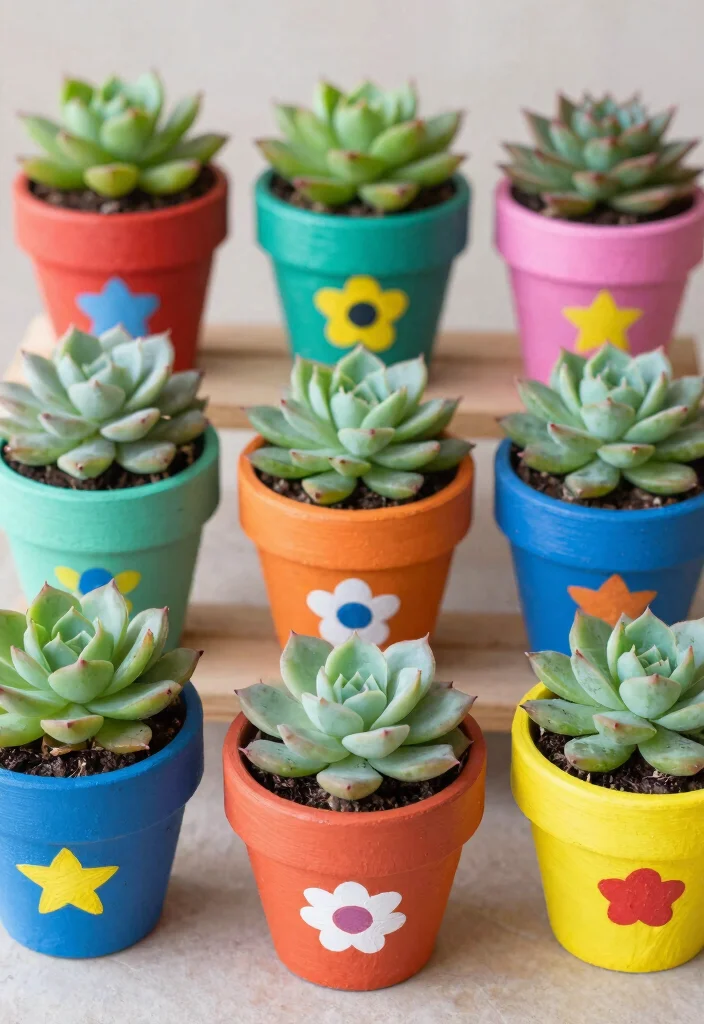 12 Succulent Planter Ideas for Low Maintenance Style 6. DIY Painted Pots 0