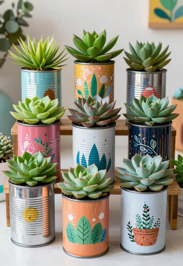 12 Succulent Planter Ideas for Low Maintenance Style 8. Upcycled Cans as Planters 0