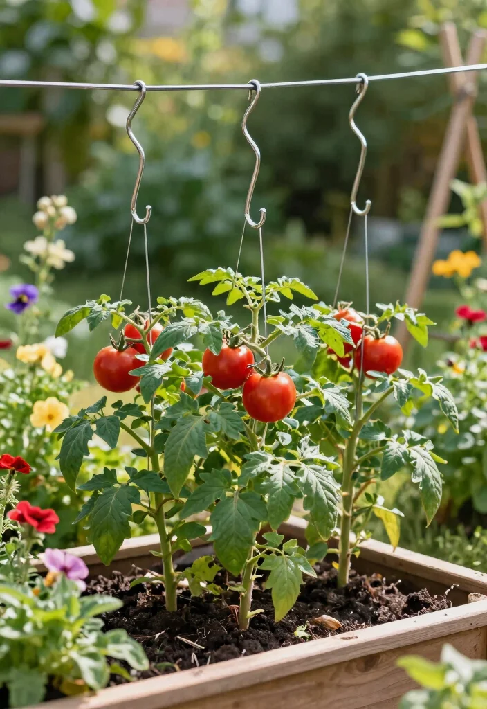 12 Tomato Trellis Ideas for Raised Garden Beds 12. S hook and Wire Support 0
