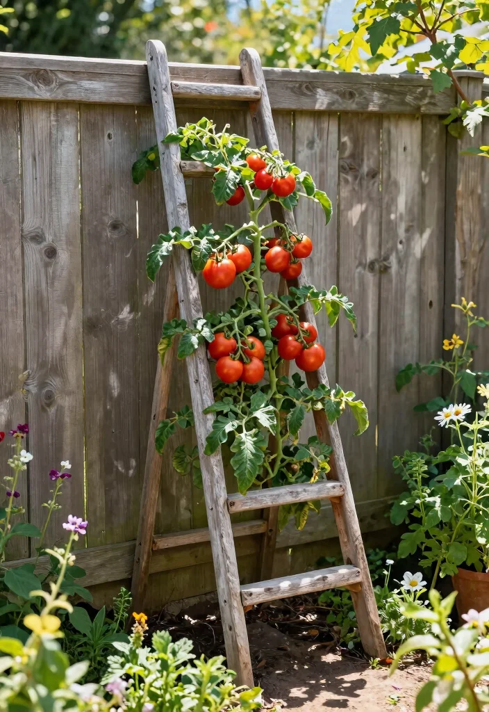 12 Tomato Trellis Ideas for Raised Garden Beds 6. Ladder Trellis 0