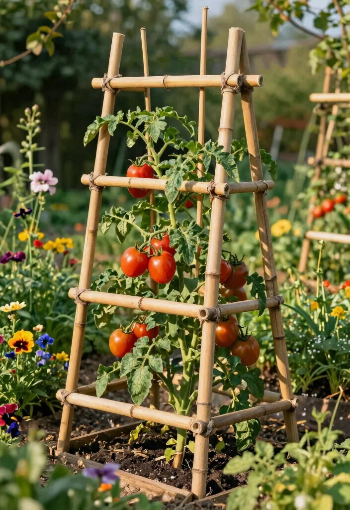 12 Tomato Trellis Ideas for Raised Garden Beds 7. Rustic Bamboo Trellis 0