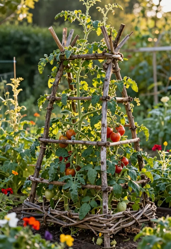 12 Tomato Trellis Ideas for Raised Garden Beds 9. Woven Branch Trellis 0
