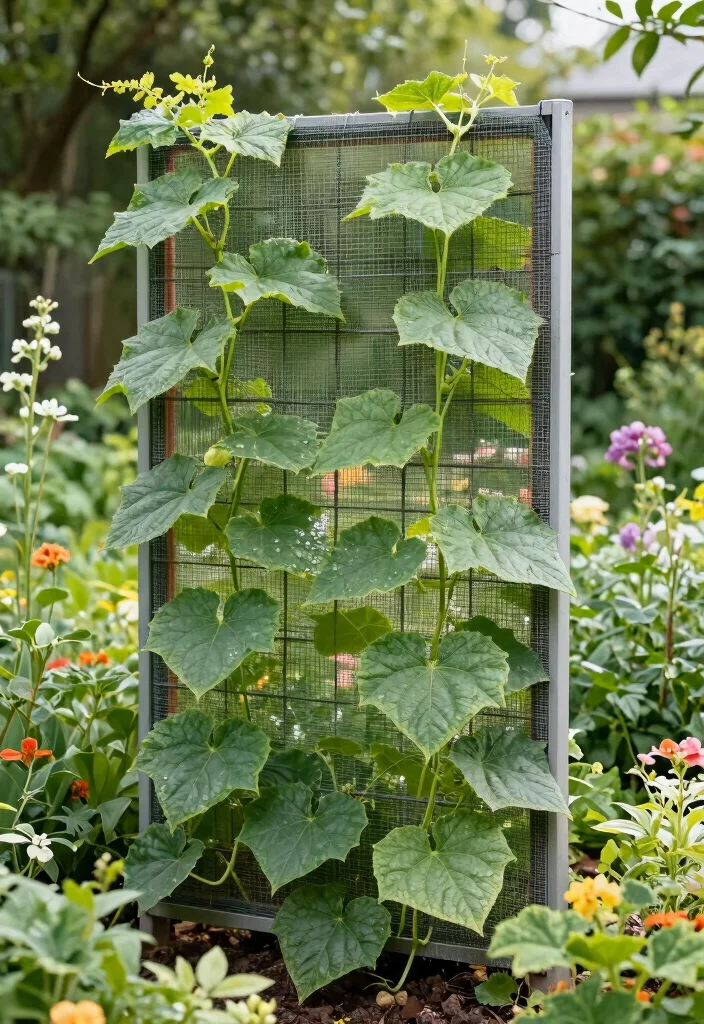 12 Trellis Ideas for Cucumbers That Maximize Yield 11. Mesh Wall Trellis 0